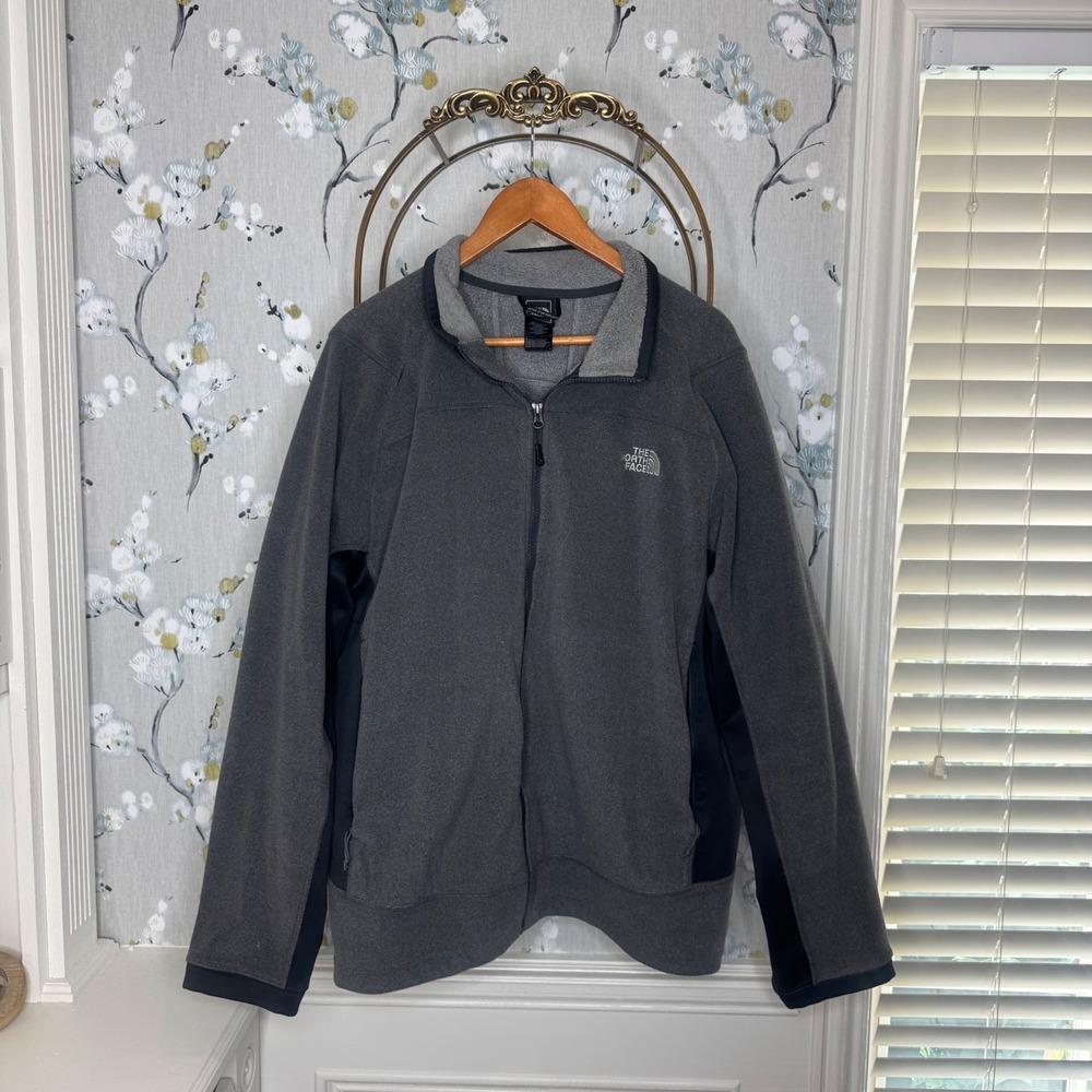 The North Face Mens XL Full Zip Fleece Jacket Gray Black Outdoor Mid Layer